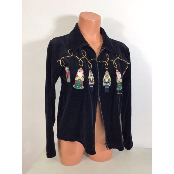 Christopher Radko Velvet Christmas Sweater Full Zip Womens Medium - Picture 1 of 6